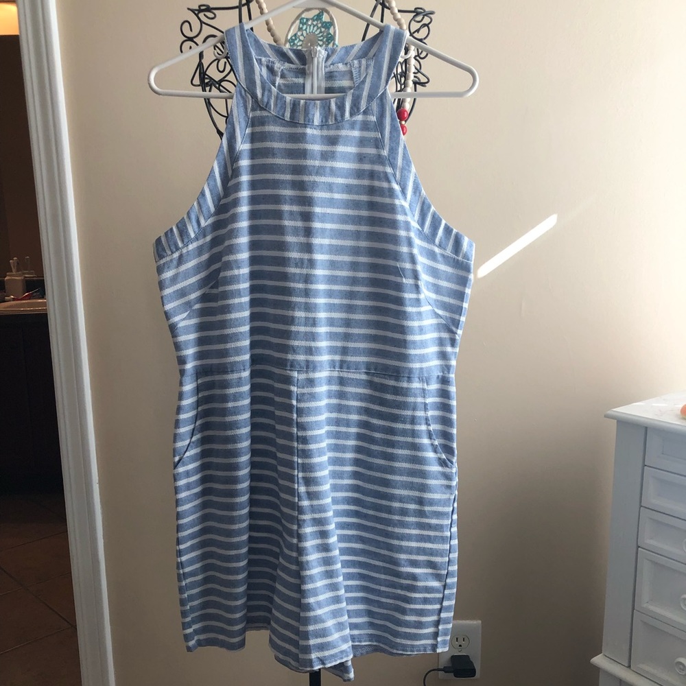 Blue and cream stripe romper